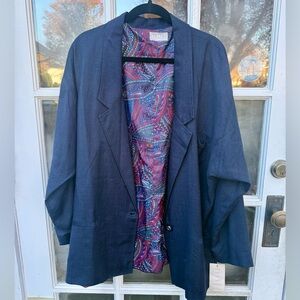 VTG Italian Linen Navy Oversized Blazer